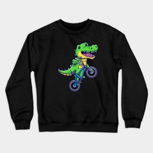 Cute Crocodile Riding Bicycle Cartoon Crewneck Sweatshirt